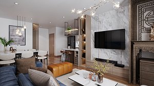Living Room - Kitchen Interior 05 3D model