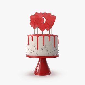 3D model Valentines Day Cake with Heart Lollipops