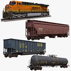 GE ES44AC Locomotive BNSF and three Railcars