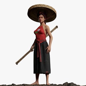 3D Realistic Asia Model 3D with Skirt Clothing