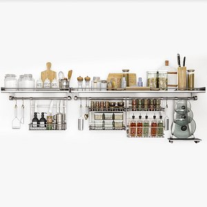 Shelf with kitchen utensils and spices 3D model
