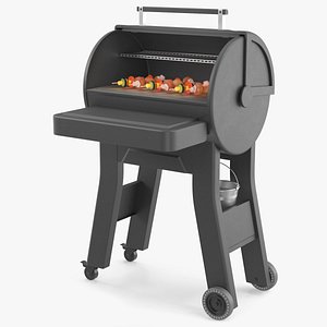 Professional Outdoor BBQ Grill with Vegetables on Sticks