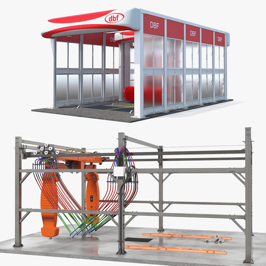 Rigged Car Wash Systems Collection 3D model preview