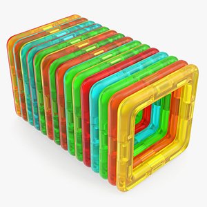 3D model magnetic designer toy rectangles