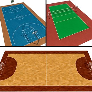 3D model volleyball basketball handball courts