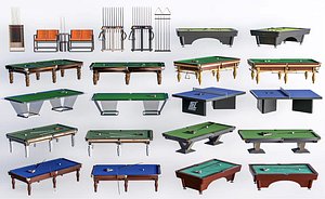 3D Billiard Table Pool Table Billiard rack with cues and accessories model