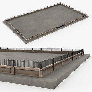 Public Square with Metal Fence 3D model