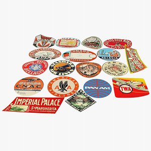 vintage luggage stickers 3D model
