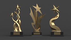 3D Gold Trophy Cups