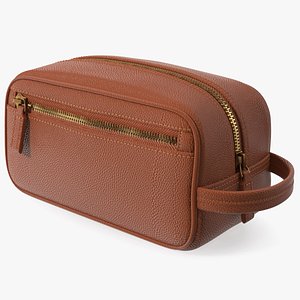 Closed Leather Cosmetic Bag Brown 3D model