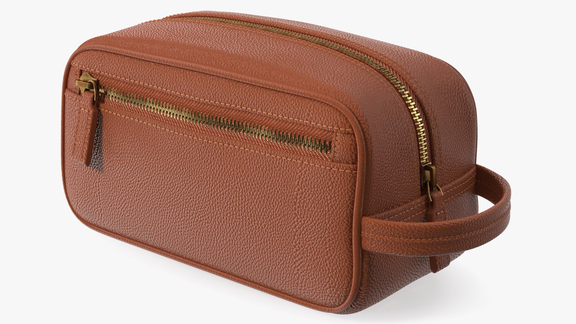 Closed Leather Cosmetic Bag Brown 3D model preview