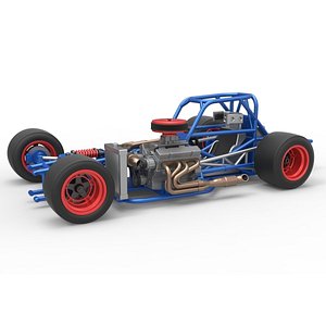 3D Supermodified front engine race car Base Version 4 Scale 1 to 25 model
