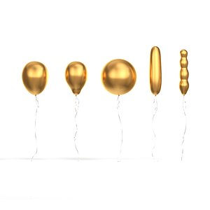 3D Gold Helium Balloons Set - 5 foil gift balloon shapes model