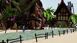 Game-Ready 3D Island Scene With Animated Characters Camera Full Lighting Setup and 100 Assets