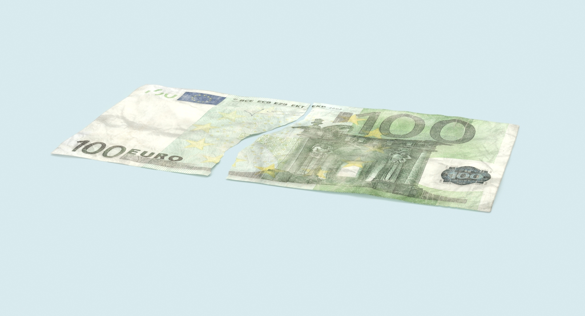 3d 100 Euro Bill Torn Model, image size:1920x1038