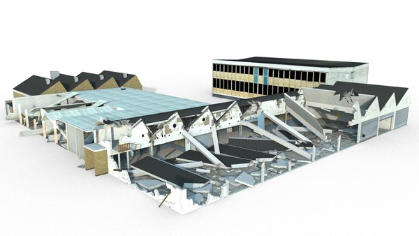 3d destroyed mechanical school building