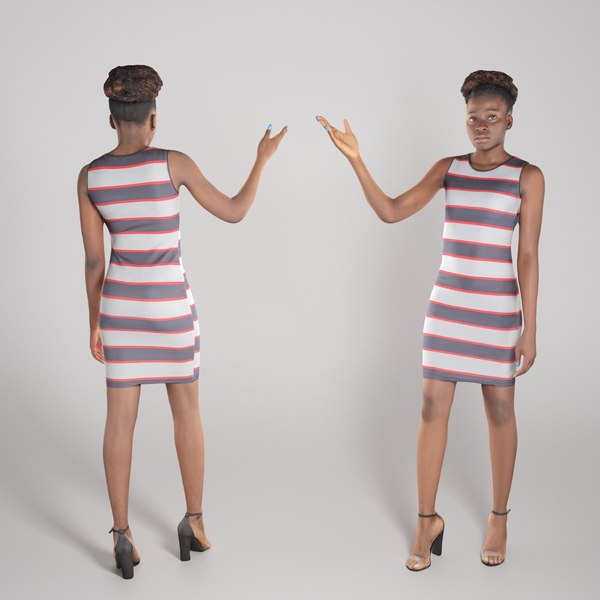 3D Pretty woman in striped dress 276 model