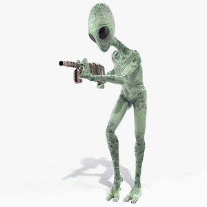 3D green alien attack pose model