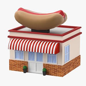 Cartoon Hot Dog Restaurant Low Poly 3D Model
