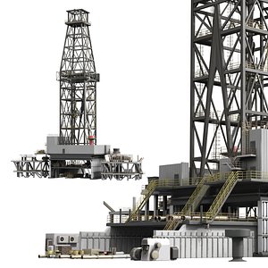 Marine Drill Derrick Tower with Service Equipment 3D model