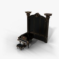 Leonard Piano Set - Baroque Grand Piano Bench and Wall