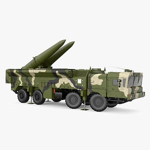 Iskander SS-26 Stone in Camouflage Colored Rigged for Cinema 4D 3D model