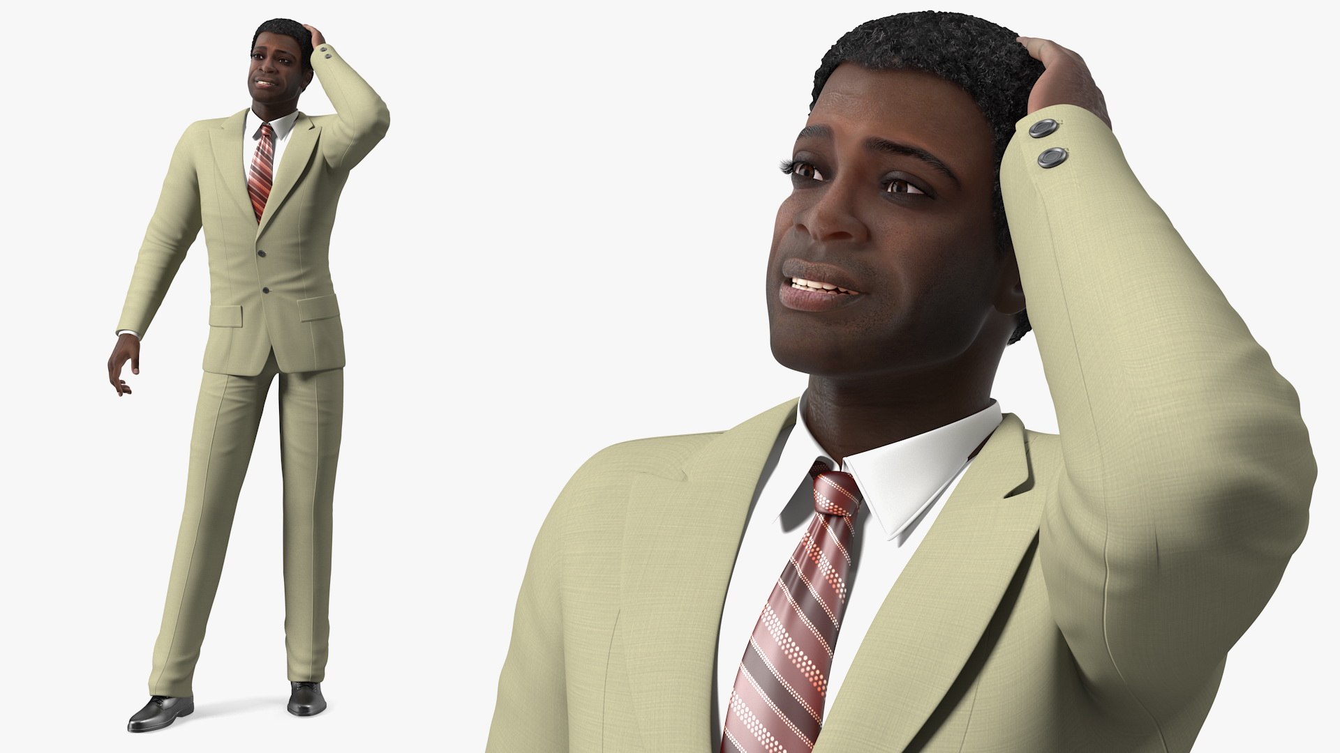 Dark Skin Afro American Businessman 3D model preview