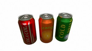3D model Aluminum can of cola drink and orange drink and cold drink Low-poly 3D model