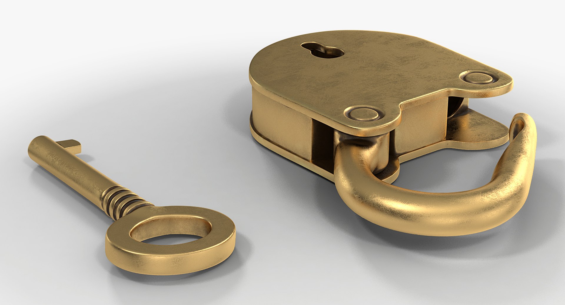 3D Vintage Brass Padlock Skeleton Key TurboSquid 1222971