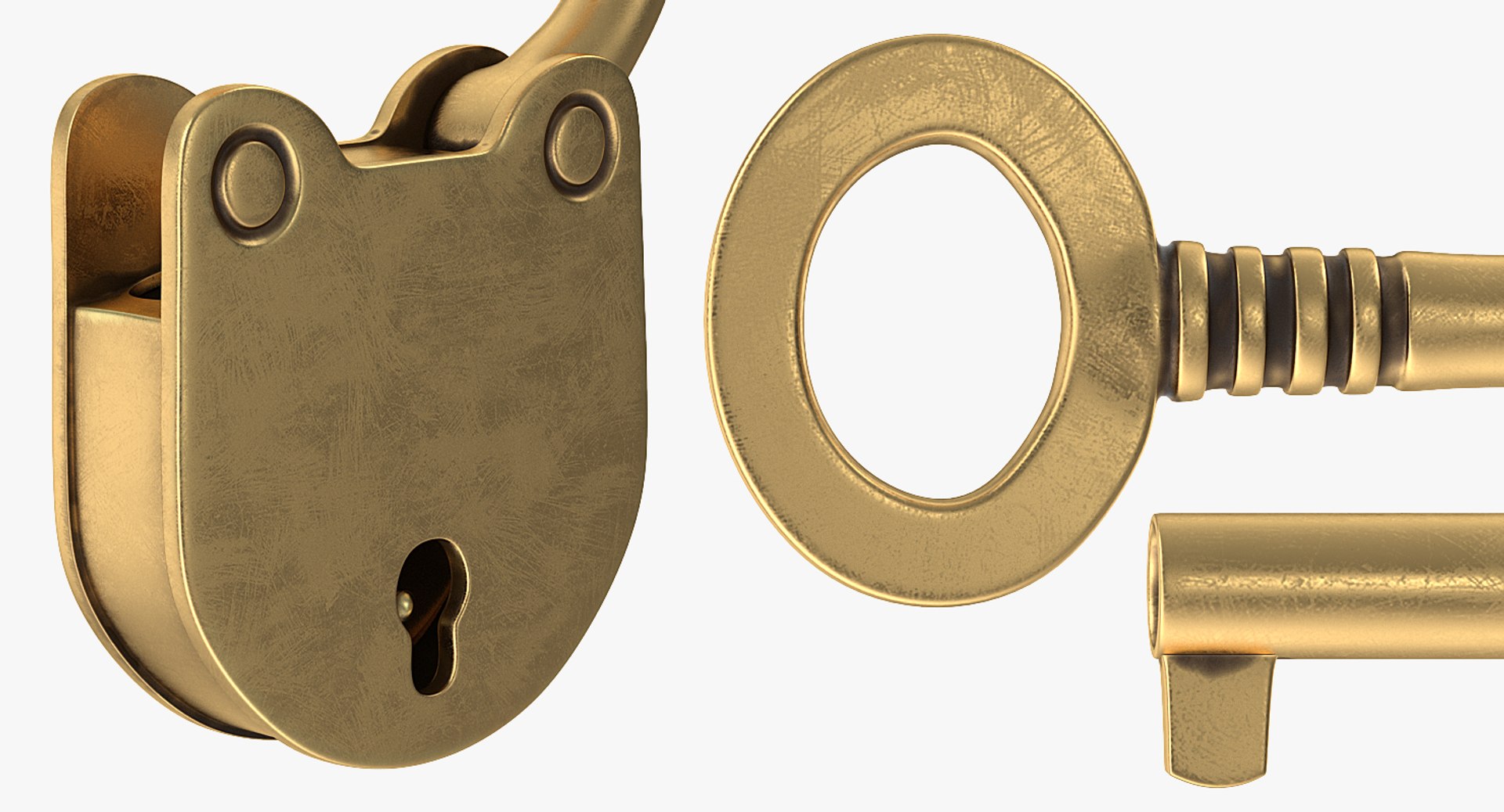 3D Vintage Brass Padlock Skeleton Key TurboSquid 1222971