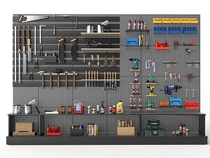 3D Workshop Pegboard Tool Wall 3D Asset Pack model