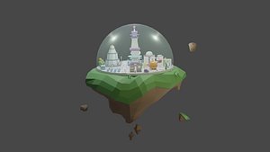3D Flying Sci Fi Island City Low-poly 3D model model