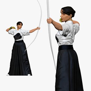 001199 bow woman in old japan style 3D model