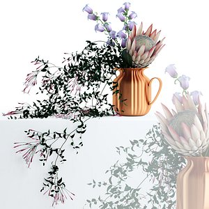 realistic flowers copper pitcher 3D