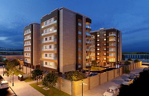 Residential complex 3D exterior Scene