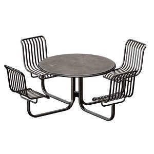 Metal outdoor furniture - round table with chairs 3D