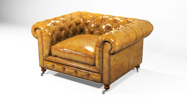 Poltrona Chesterfield versão em couro de alta qualidade Modelo 3D