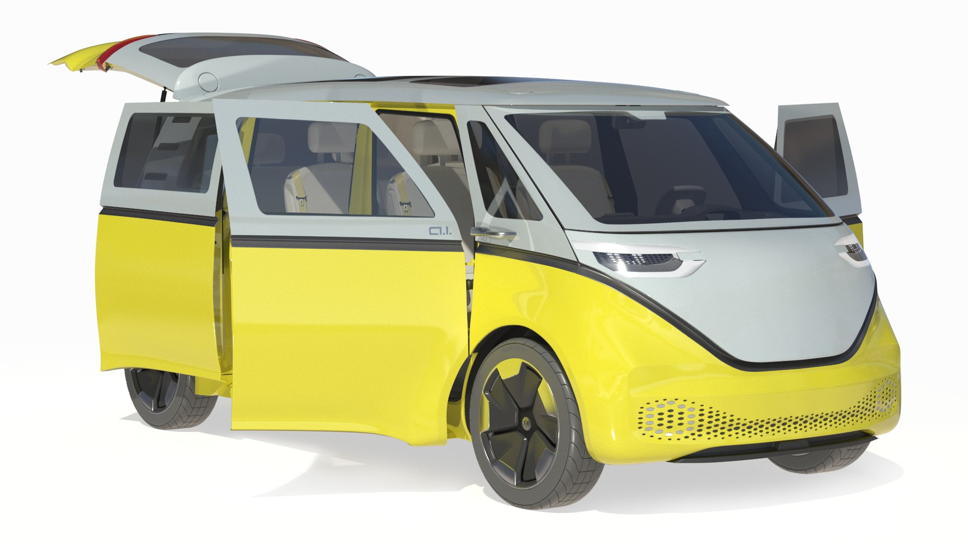 Electric Minivan Rigged 3D model preview