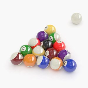15 billiards balls in random position and a white cue ball 3D model