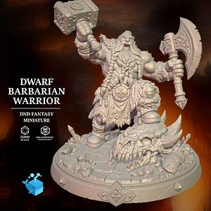 3D Dwarf Barbarian 32mm DND Miniature Pre-Supported STL