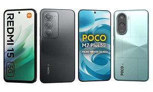 3D Xiaomi Redmi 15 5G Black And Xiaomi Poco M7 Plus 5G Green