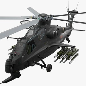 Changhe Attack Helicopter Z-10 with Rocket Loadout Black Rigged for Maya 3D model