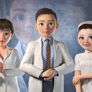 Paramedics cartoon doctors and nurses with binding 3D model