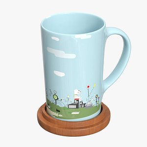 Coffee Mug With Wooden Coaster 3D