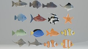 Low Poly Fishes Pack Rigged 3D model