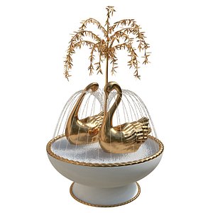 3D Fountain with Gilt Brass Swans and Weeping Willow model