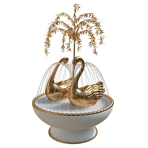Fountain with Gilt Brass Swans and Weeping Willow