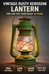 Vintage Rusty Kerosene Lantern PBR Low Poly Game Ready 3D Model Low-poly 3D model 3D model