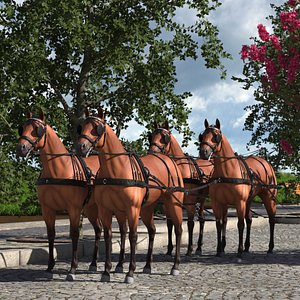 Four Horse Team with Harnesses Rigged