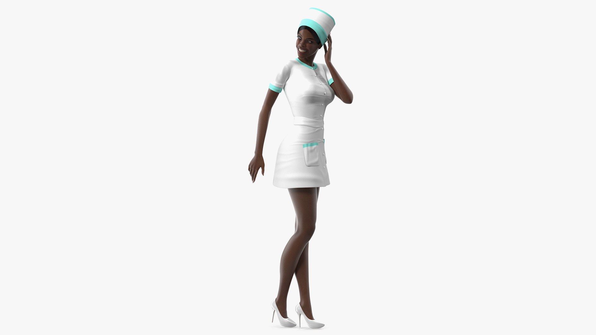 Dark Skinned Black Nurse Standing Pose 3D model preview